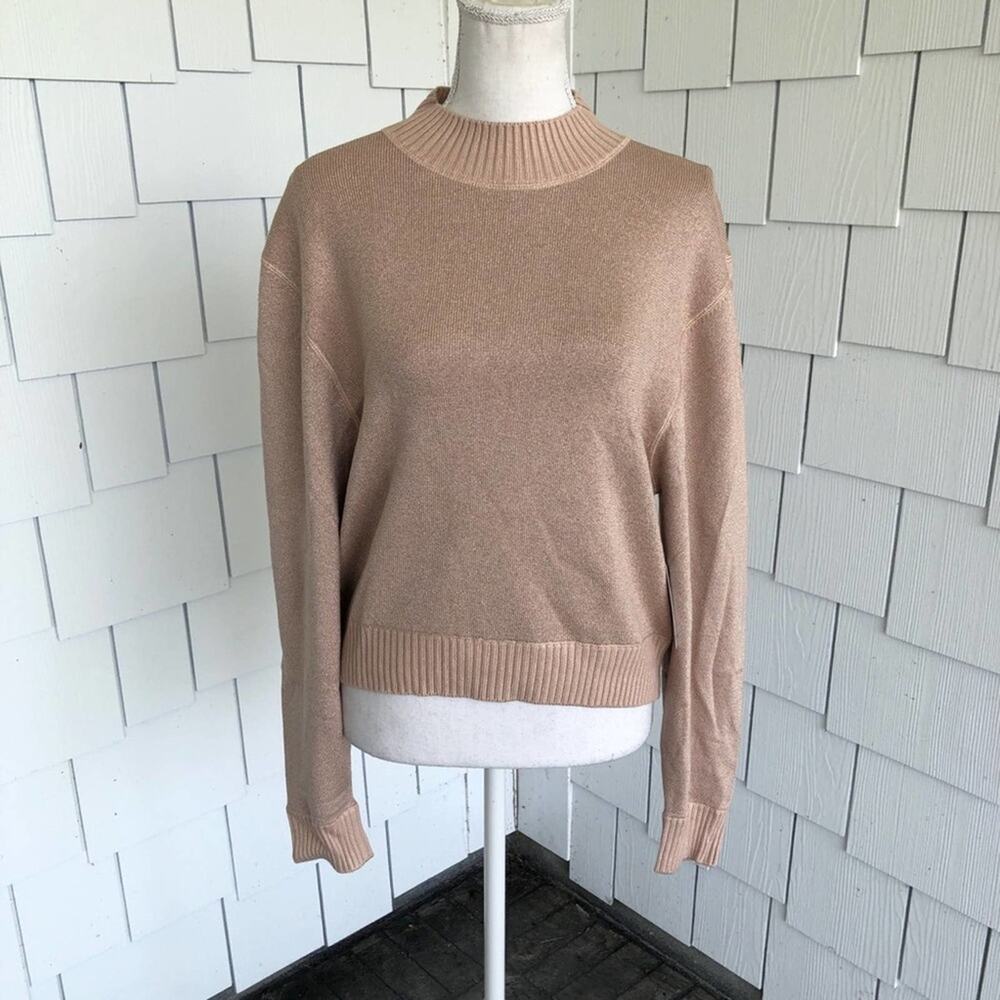 Free People Women's Cream Puff Mock Neck Starry Night Metallic Knit Sweater sz M